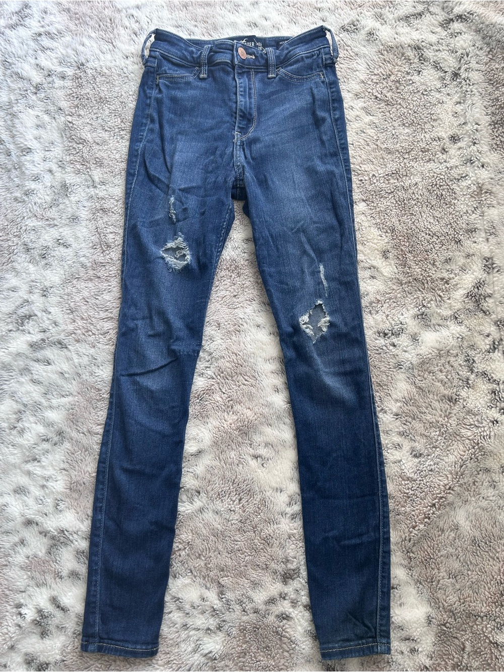 Hollister Dark Blue High Rise Jean Legging Distressed Skinny - Stretch Slim Fit